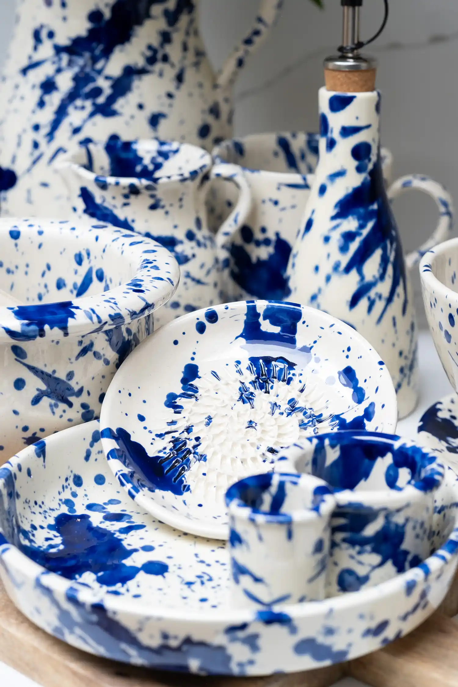 ABS Pottery Shallow Bowl Blue Splatter (23cm) - Image 5