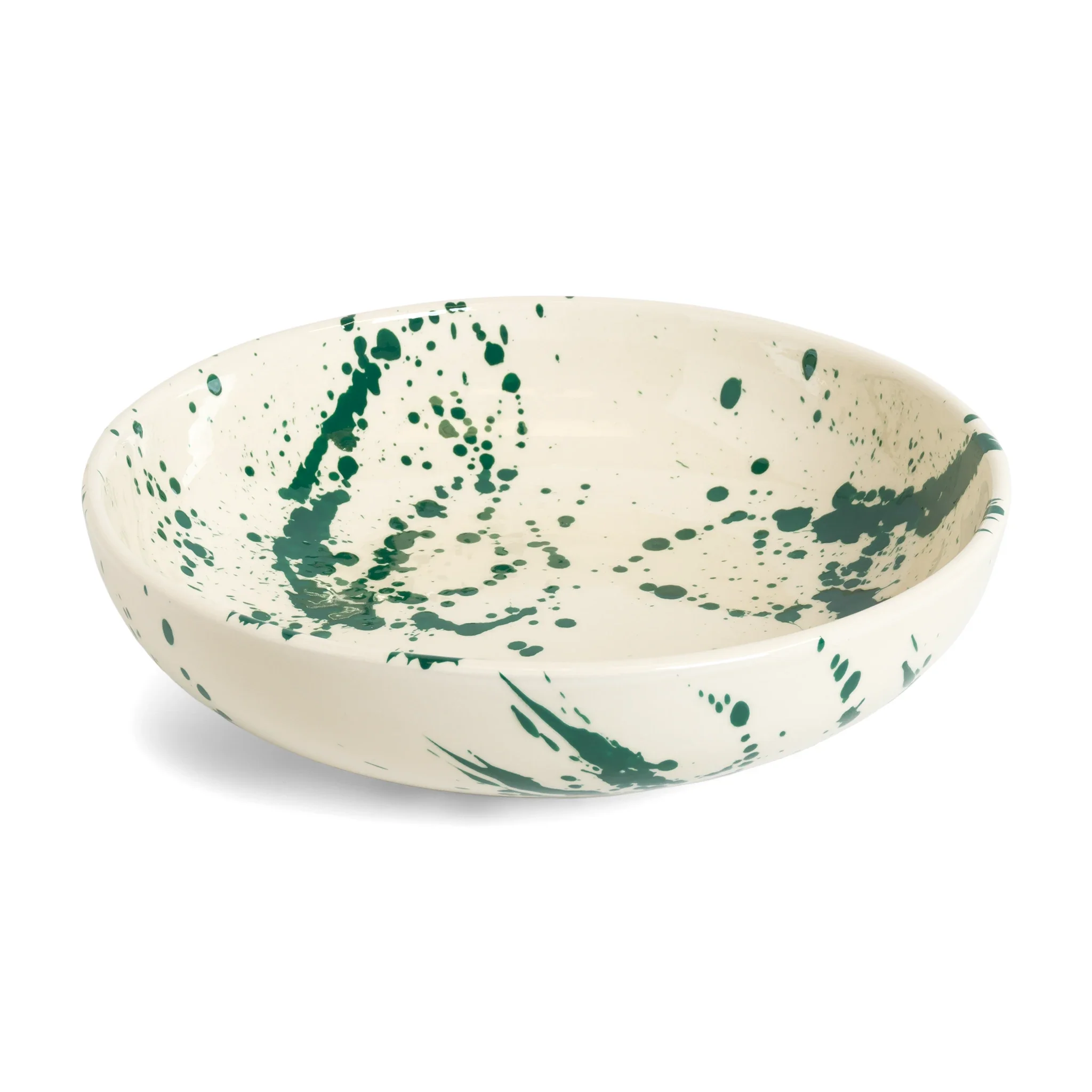 ABS Pottery Shallow Serving Bowl Green Splatter (27cm)
