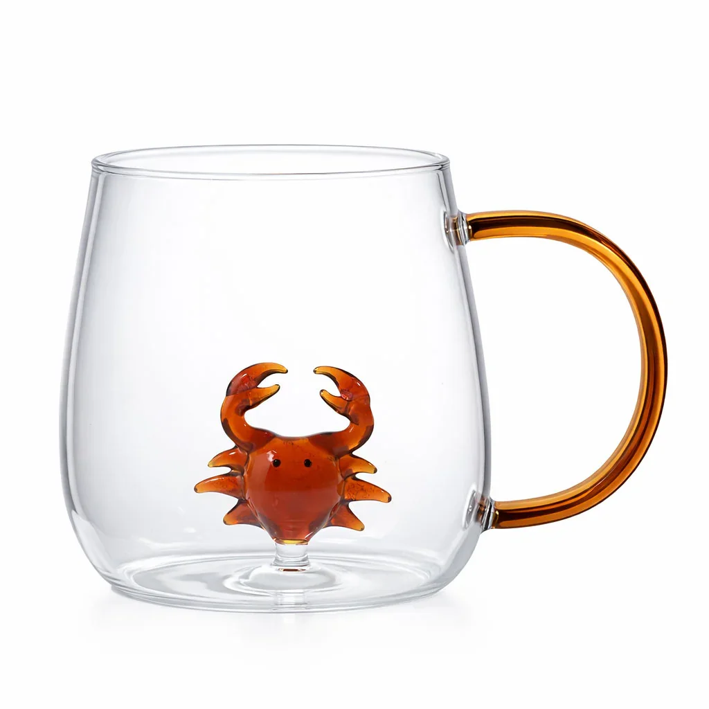 Animal Shape Glass Cup - Cute 3D Handle Mug (Crab)