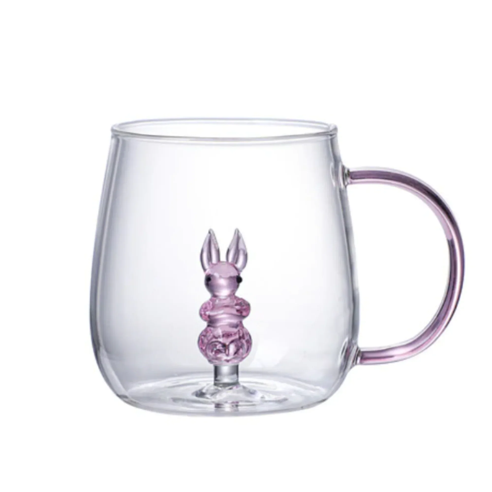 Animal Shape Glass Cup - Cute 3D Handle Mug (Rabbit)