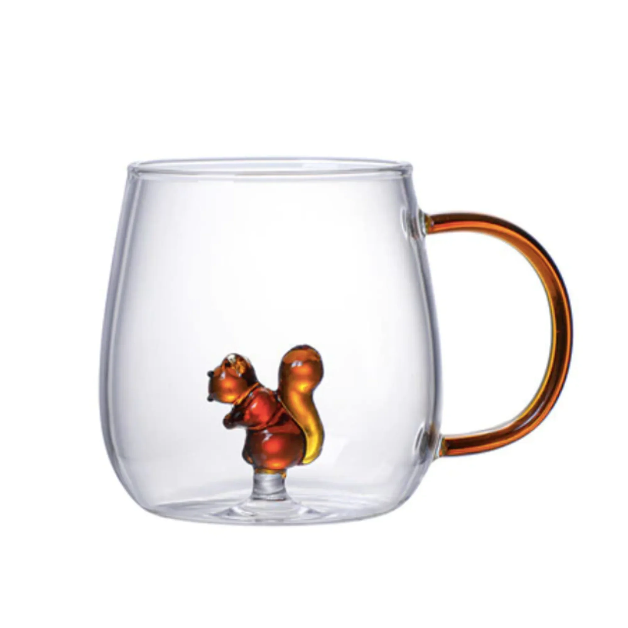 Animal Shape Glass Cup - Cute 3D Handle Mug (Squirrels)