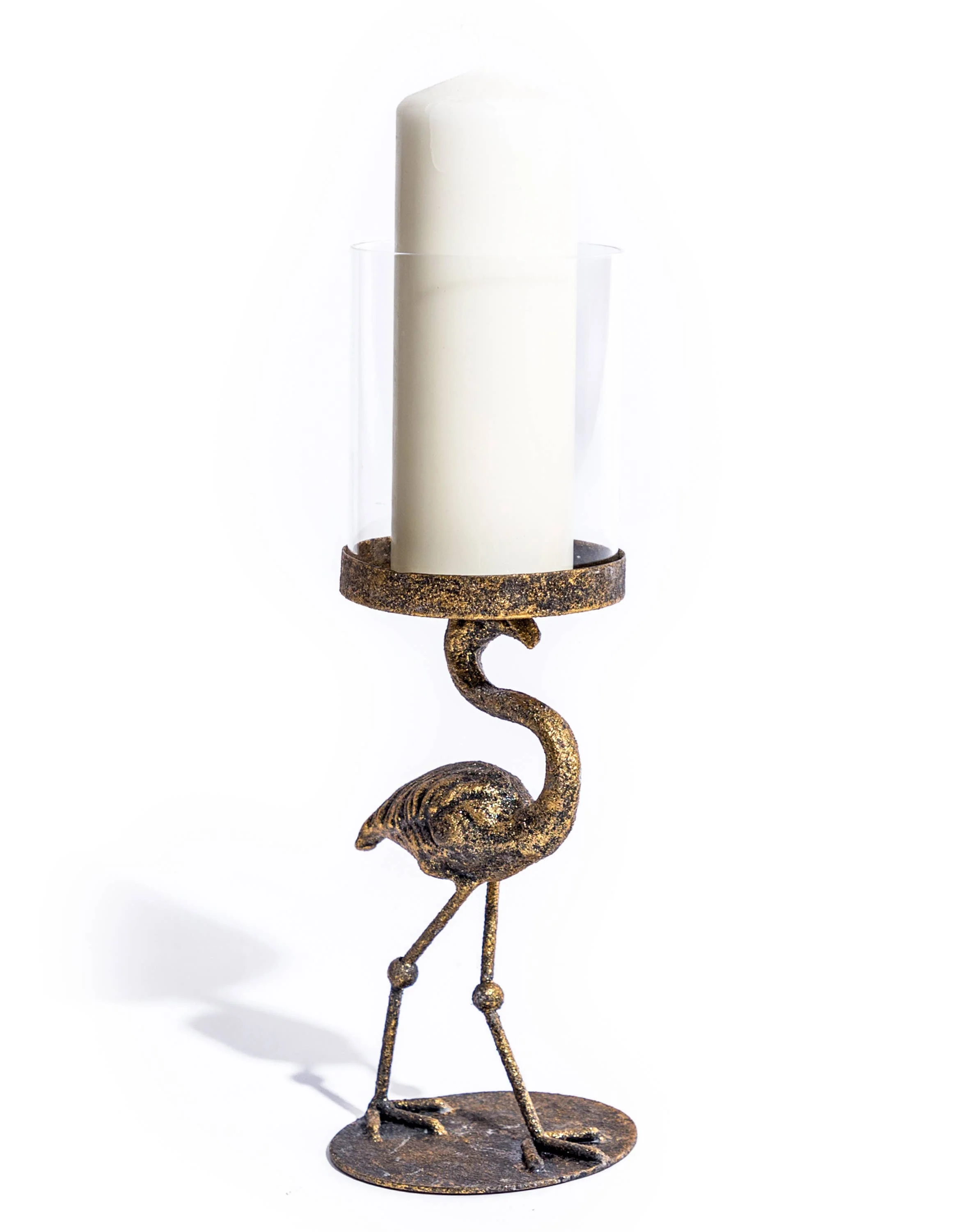 McGowan Antiqued Flamingo Candle Holder with Glass Cover (33cm)