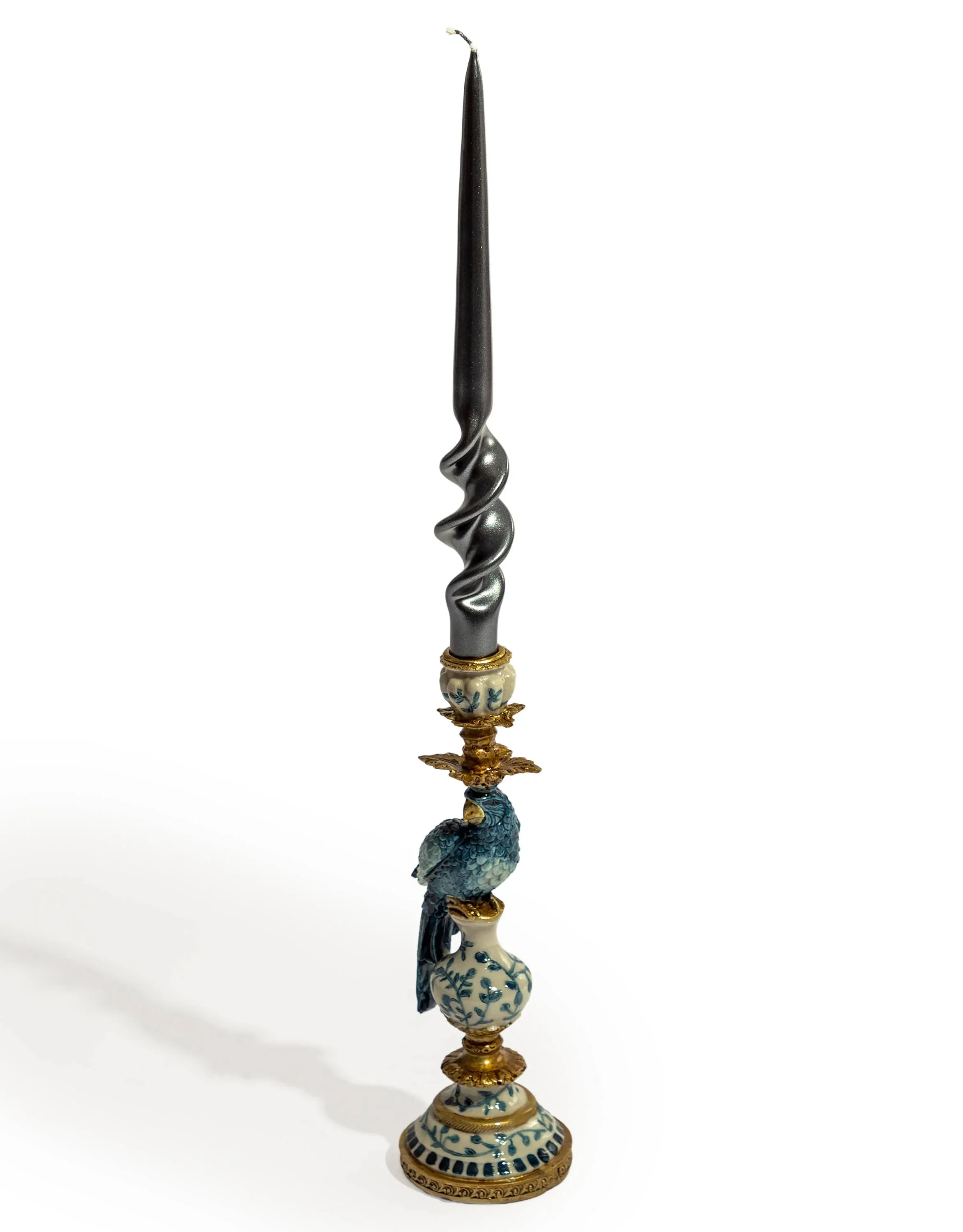 Antiqued Ornate Blue/White Parrot Candle Holder - Image 3