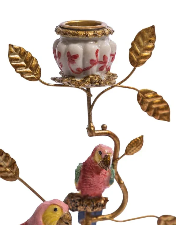 Antiqued Ornate Branch Red/Gold Parrot Candle Holder - Image 2