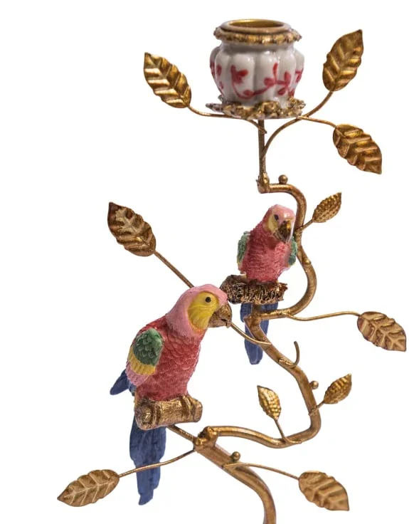 Antiqued Ornate Branch Red/Gold Parrot Candle Holder - Image 3