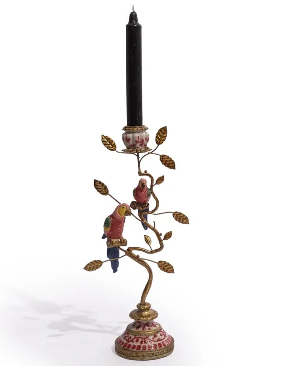Antiqued Ornate Branch Red/Gold Parrot Candle Holder - Image 4