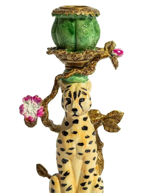 Antiqued Ornate Leopard Candle Holder - Image 2