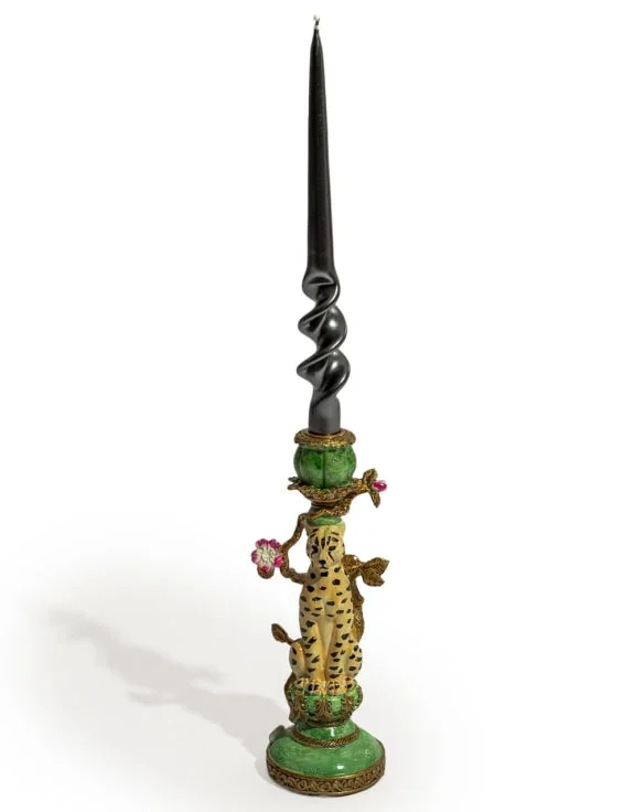 Antiqued Ornate Leopard Candle Holder - Image 3