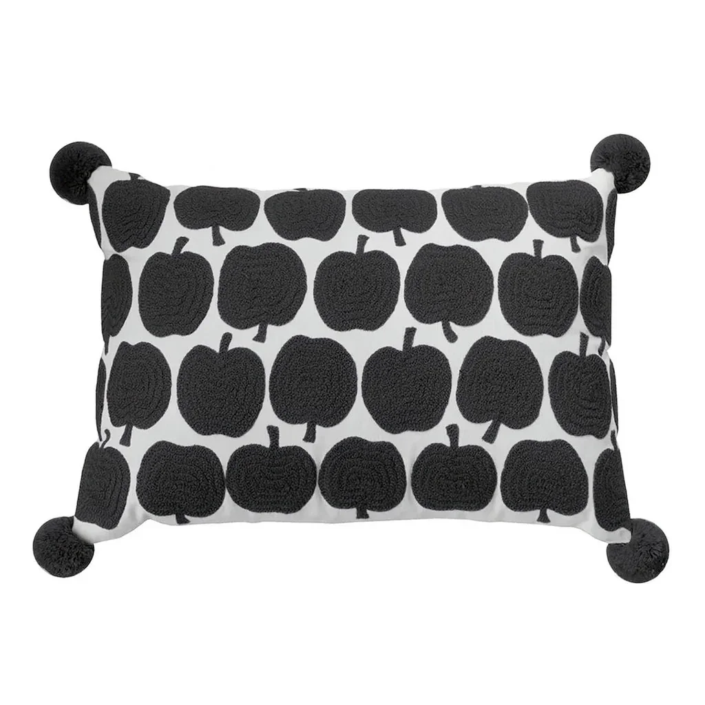 Bombay Duck Apples Embroidered Cushion Rectangular - BLACK