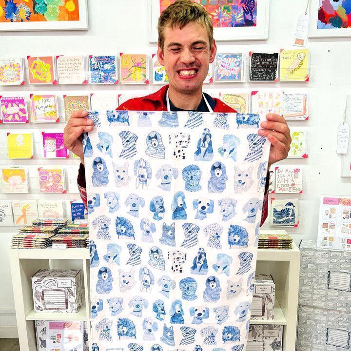 Arthouse Unlimited 100% Organic Cotton Tea Towel - Blue Dogs - Image 4