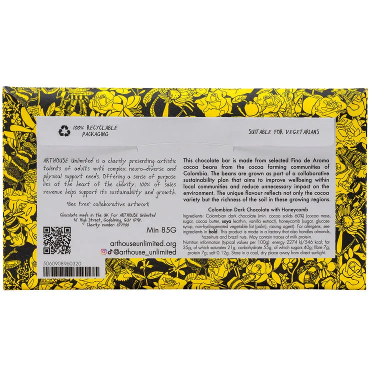 Arthouse Unlimited Bee Free, Dark Chocolate Bar with Honeycomb (85g) - Image 2