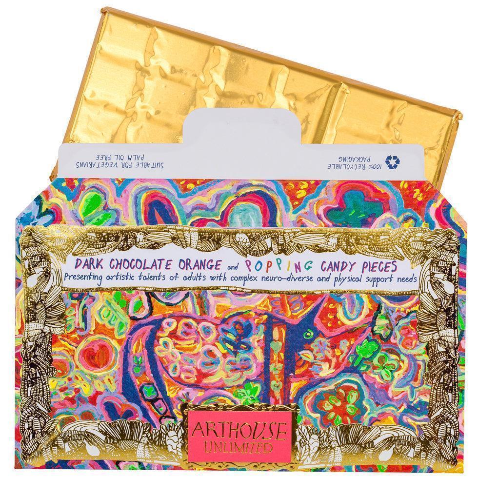 Arthouse Unlimited Dark Chocolate Bar with Orange & Popping Candy pieces - Rhino in Bloom (85g) - Image 2