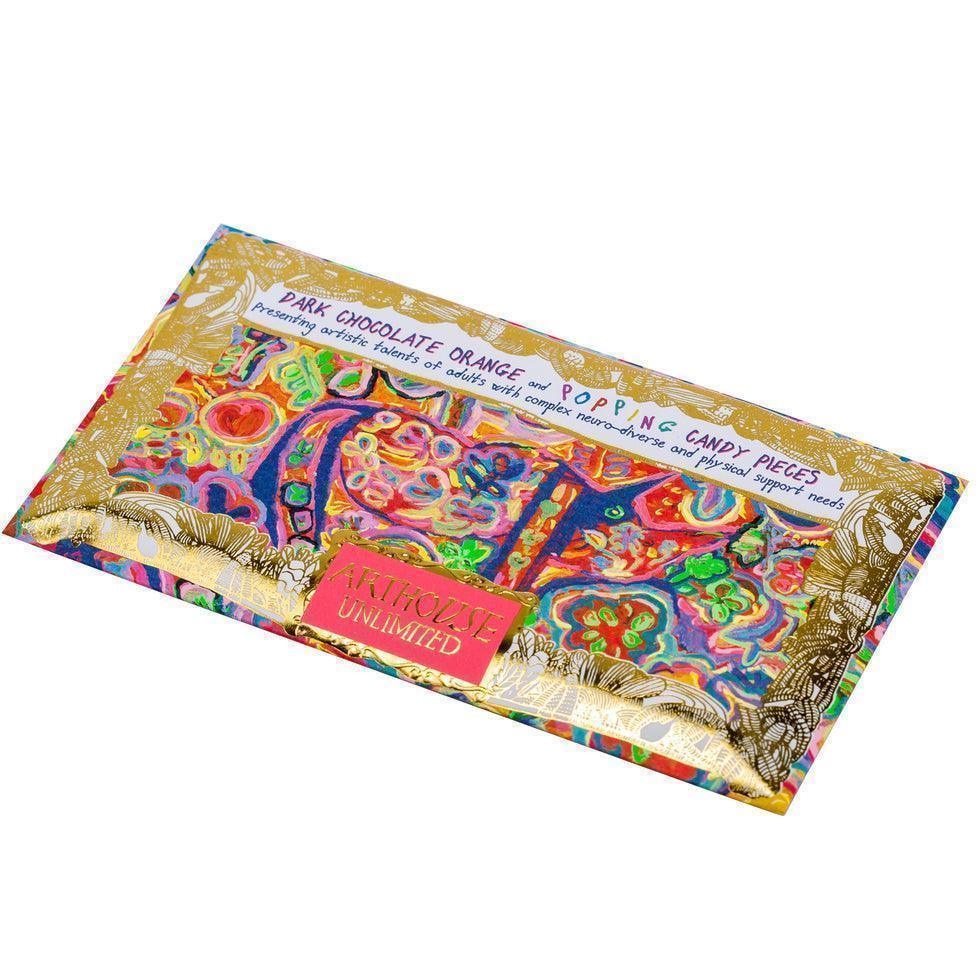 Arthouse Unlimited Dark Chocolate Bar with Orange & Popping Candy pieces - Rhino in Bloom (85g) - Image 4