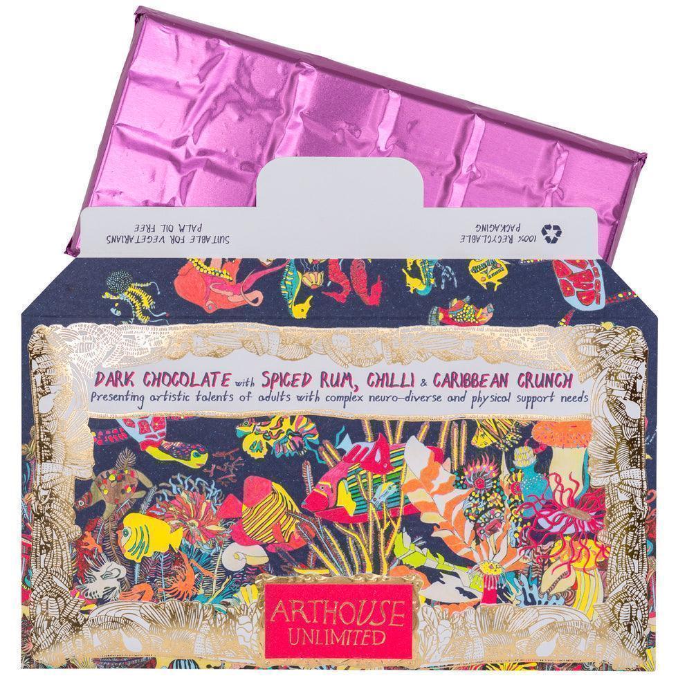 Arthouse Unlimited Dark Chocolate Bar with Spiced Rum, Chilli & Caribbean Crunch - Angels of Deep (85g) - Image 3
