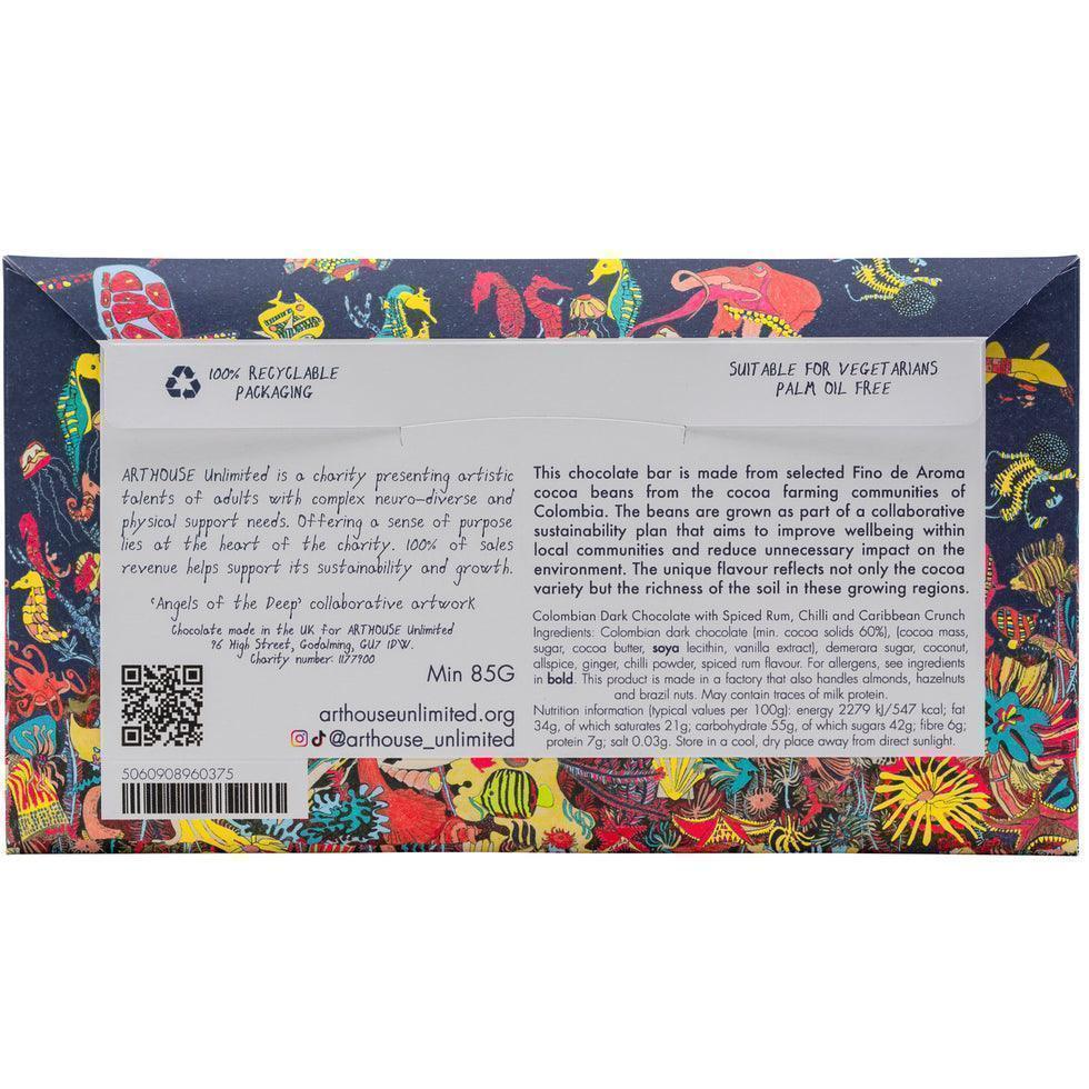Arthouse Unlimited Dark Chocolate Bar with Spiced Rum, Chilli & Caribbean Crunch - Angels of Deep (85g) - Image 5