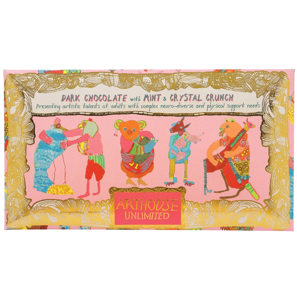 Arthouse Unlimited Dark Chocolate with Mint & Crystal Crunch - Hugging Animals (85g)