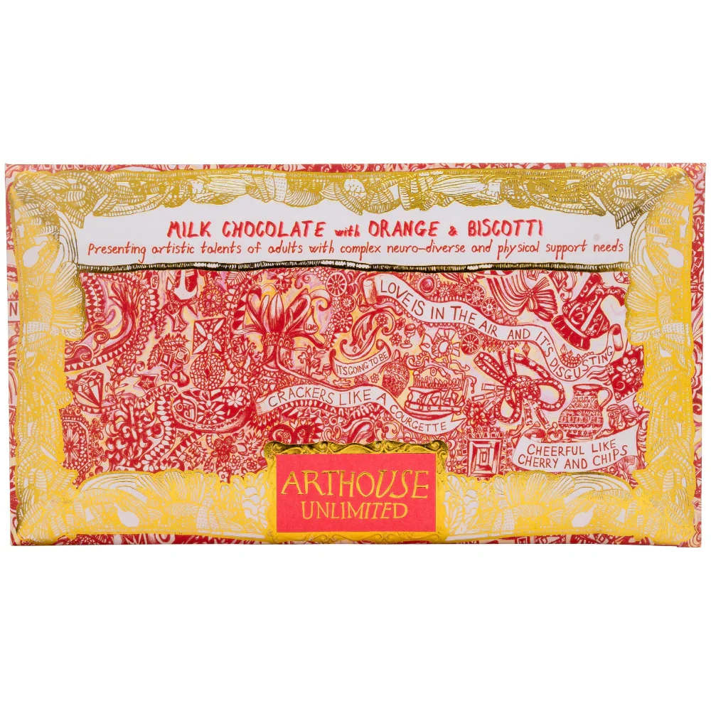Arthouse Unlimited Milk Chocolate Bar with Orange and Biscotti - Love is in the Air (85g)