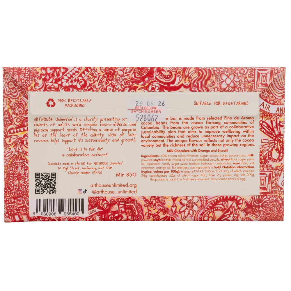 Arthouse Unlimited Milk Chocolate Bar with Orange and Biscotti - Love is in the Air (85g) - Image 4