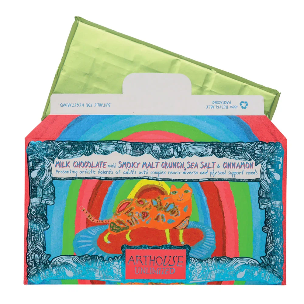 Arthouse Unlimited Milk Chocolate Bar with Smoky Malt Crunch, Sea Salt & Cinnamon - Rainbow Cat (85g) - Image 3
