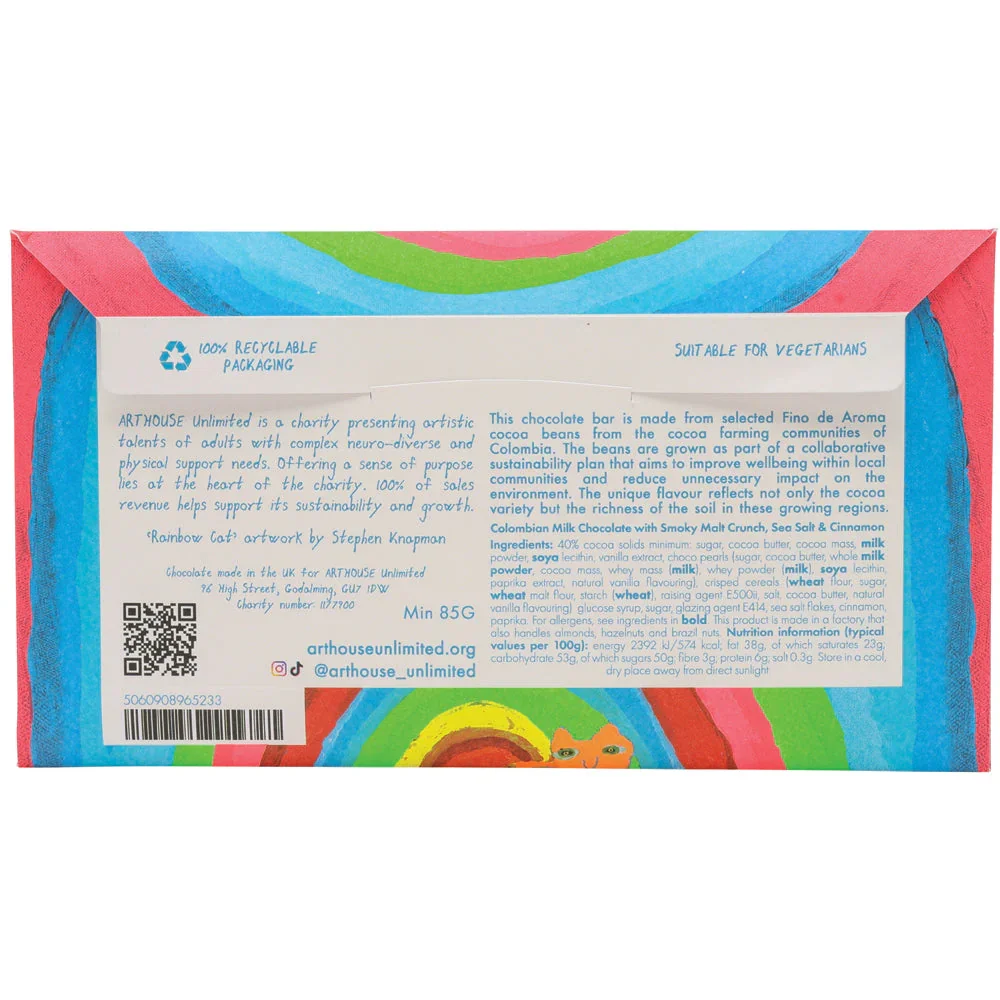 Arthouse Unlimited Milk Chocolate Bar with Smoky Malt Crunch, Sea Salt & Cinnamon - Rainbow Cat (85g) - Image 5