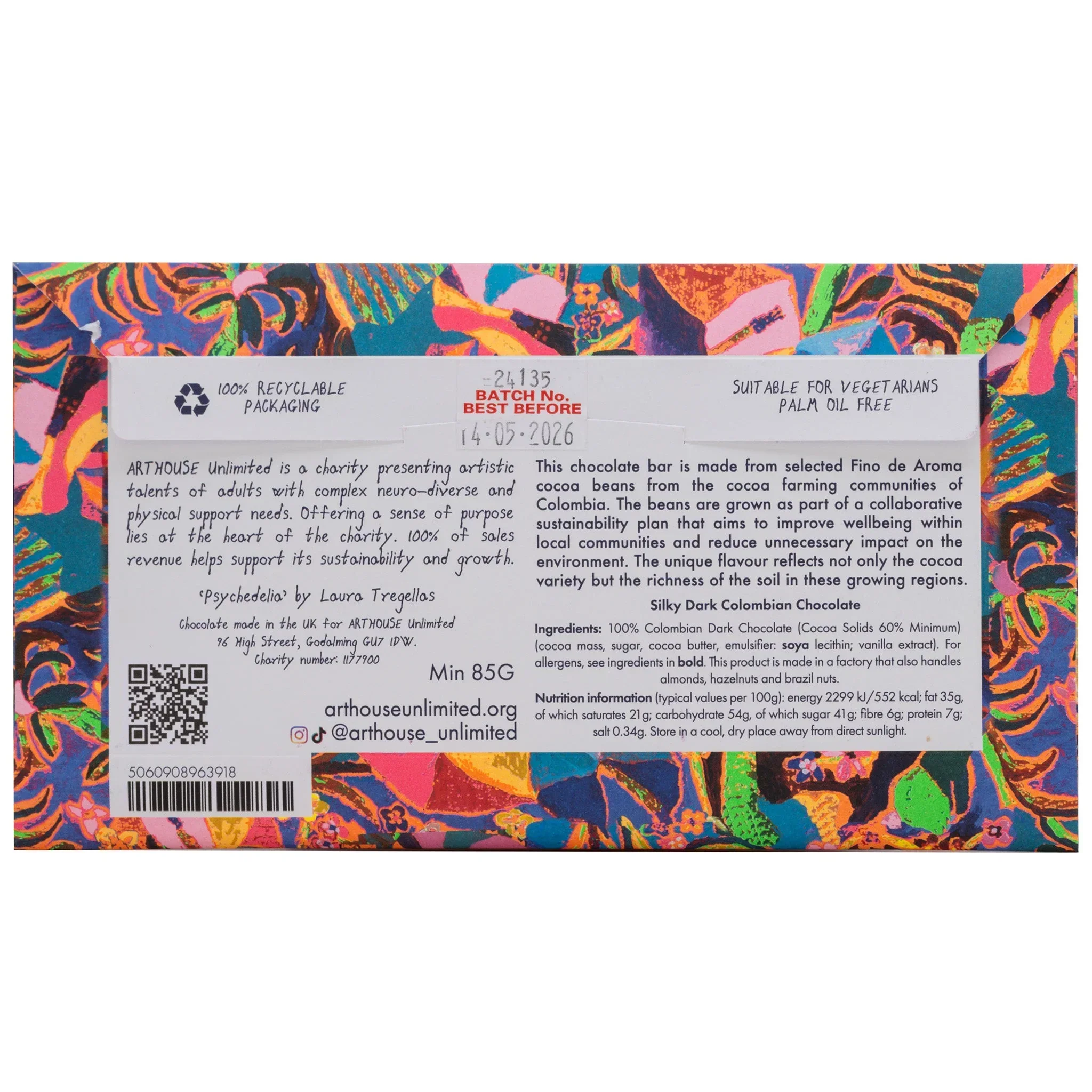 Arthouse Unlimited Silky Dark Colombian Chocolate Bar - Psychedelia (85g) - Image 5