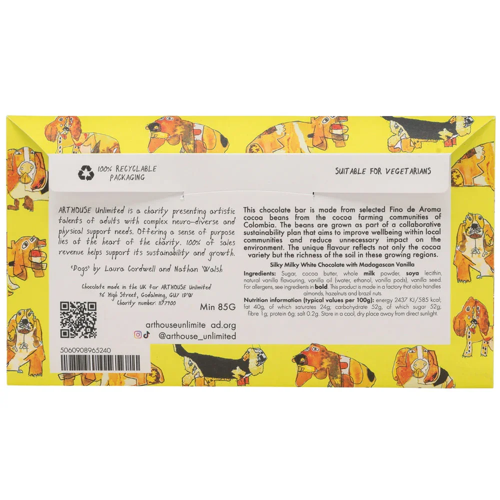 Arthouse Unlimited Silky Milky White Chocolate Bar with Madagascan Vanilla - Happy Hounds (85g) - Image 5