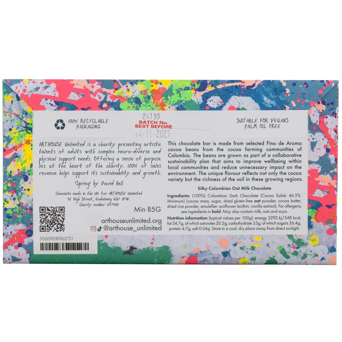 Arthouse Unlimited Silky Oat Milk Chocolate Bar - Spring (85g) - Image 5