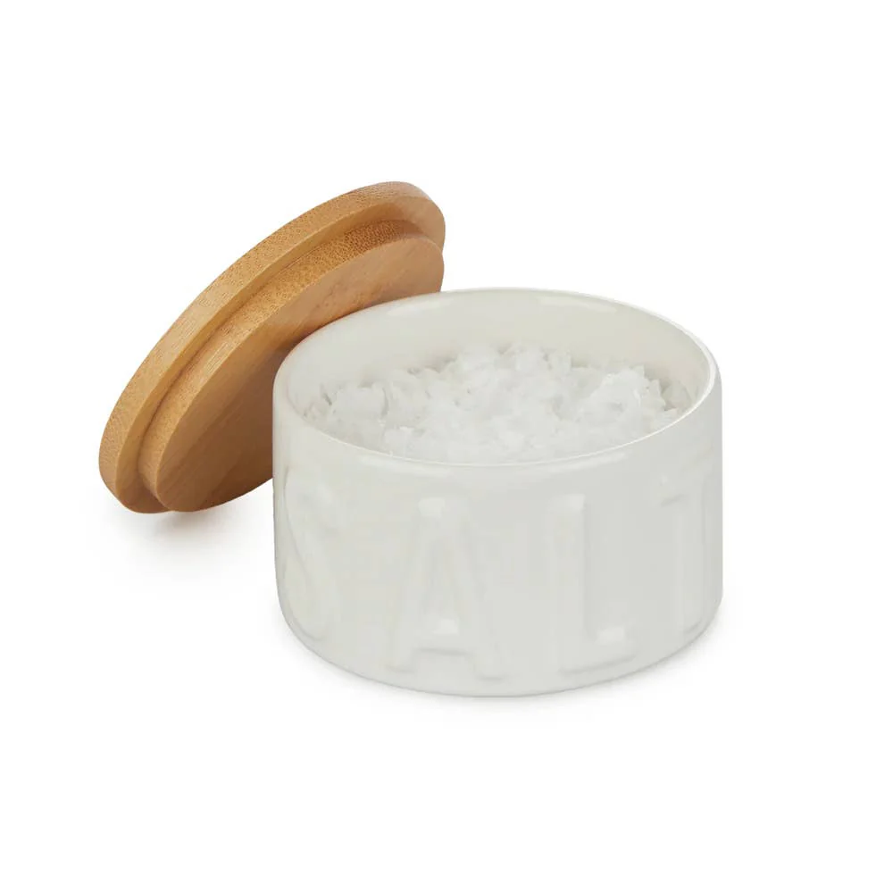 Balvi Ceramic Salt Bowl with Lid - White - Image 2