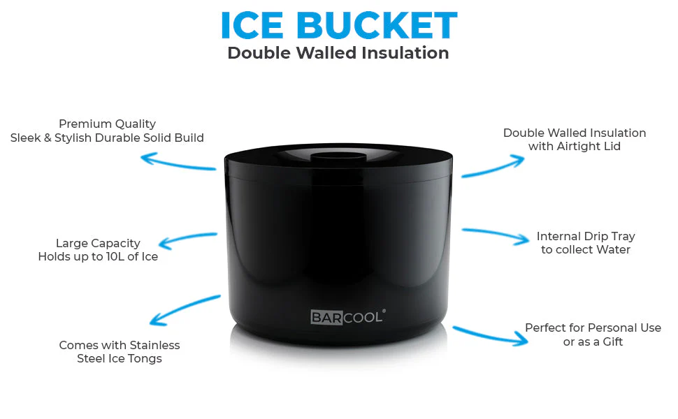 Barcool 10L Ice Bucket Round - Black - Image 3