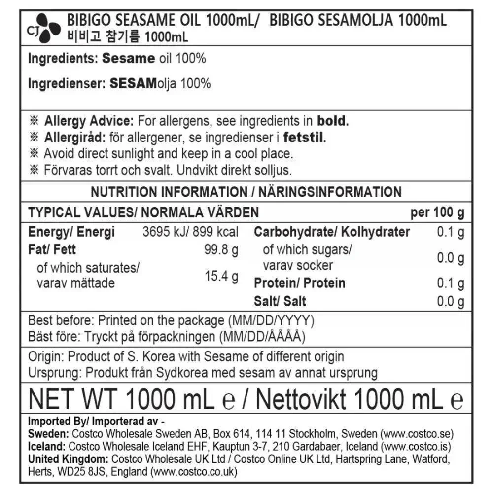 Bibigo 100% Sesame Oil (1L) - Image 2