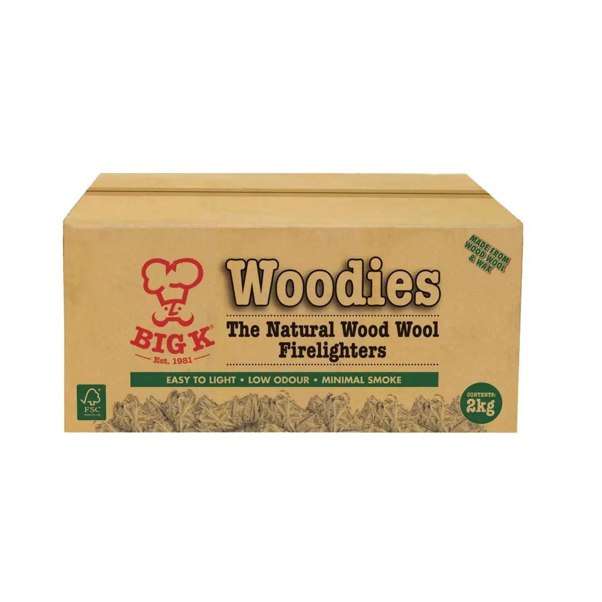 Big K Woodies Natural Wood Wool Firelighters (2kg)
