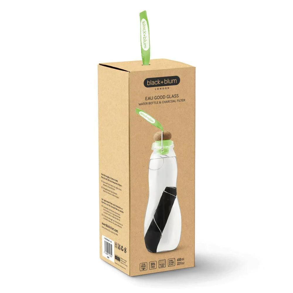 Black+Blum Glass Charcoal Filter Water Bottle 650ml - Lime - Image 3