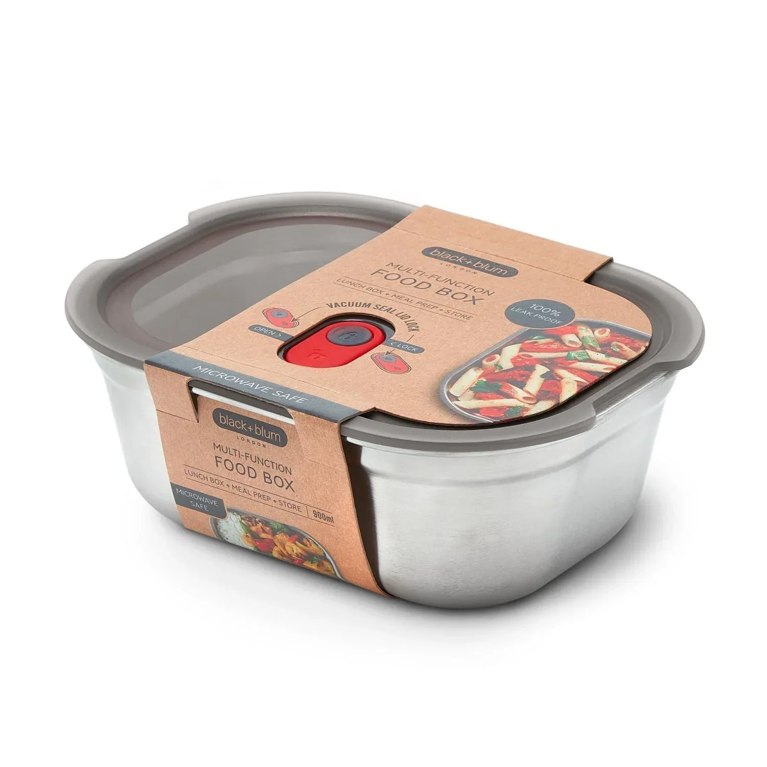 Black+Blum Microwave-Safe Steel Food Box Grey/Red - Small - Image 4