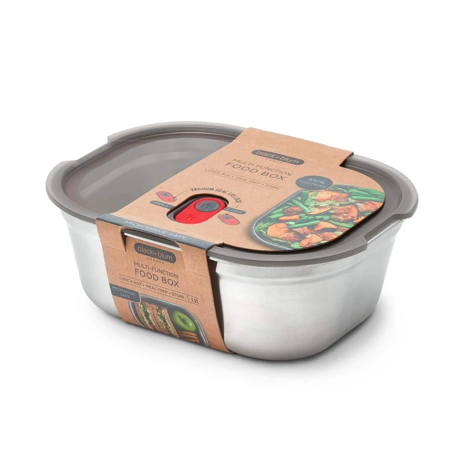 Black+Blum Microwave-Safe Steel Food Box Grey/Red - Small - Image 6