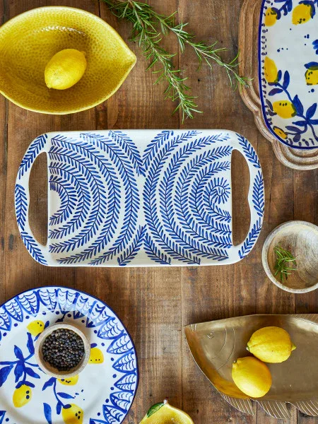 Bloomingville - Karlie Serving Tray, Blue, Stoneware (40cm) - Image 4