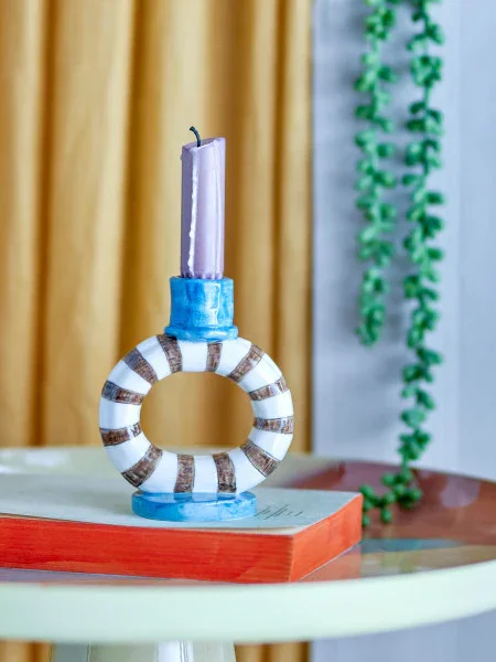 Bloomingville - Tacana Candle Holder, Blue, Stoneware (12cm) - Image 3