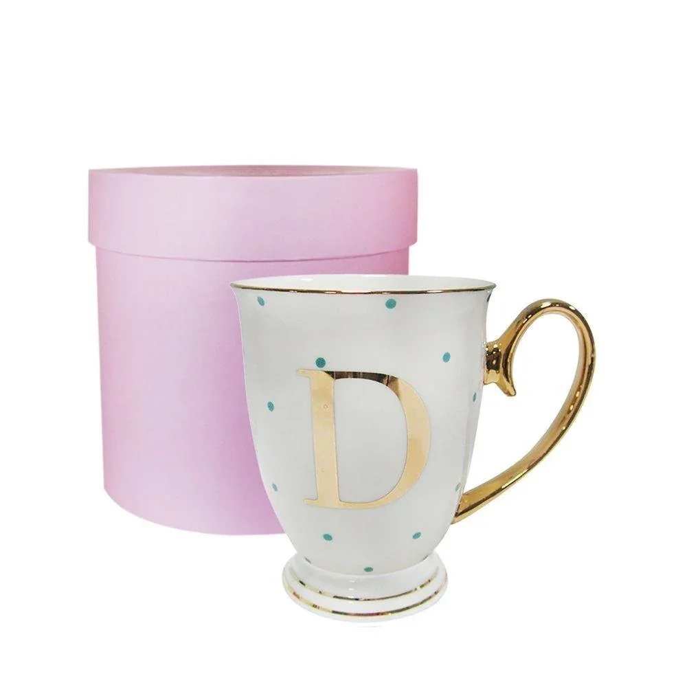 Bombay Duck Alphabet Spotty Metallic Mug Letter D Gold with Aqua Spots