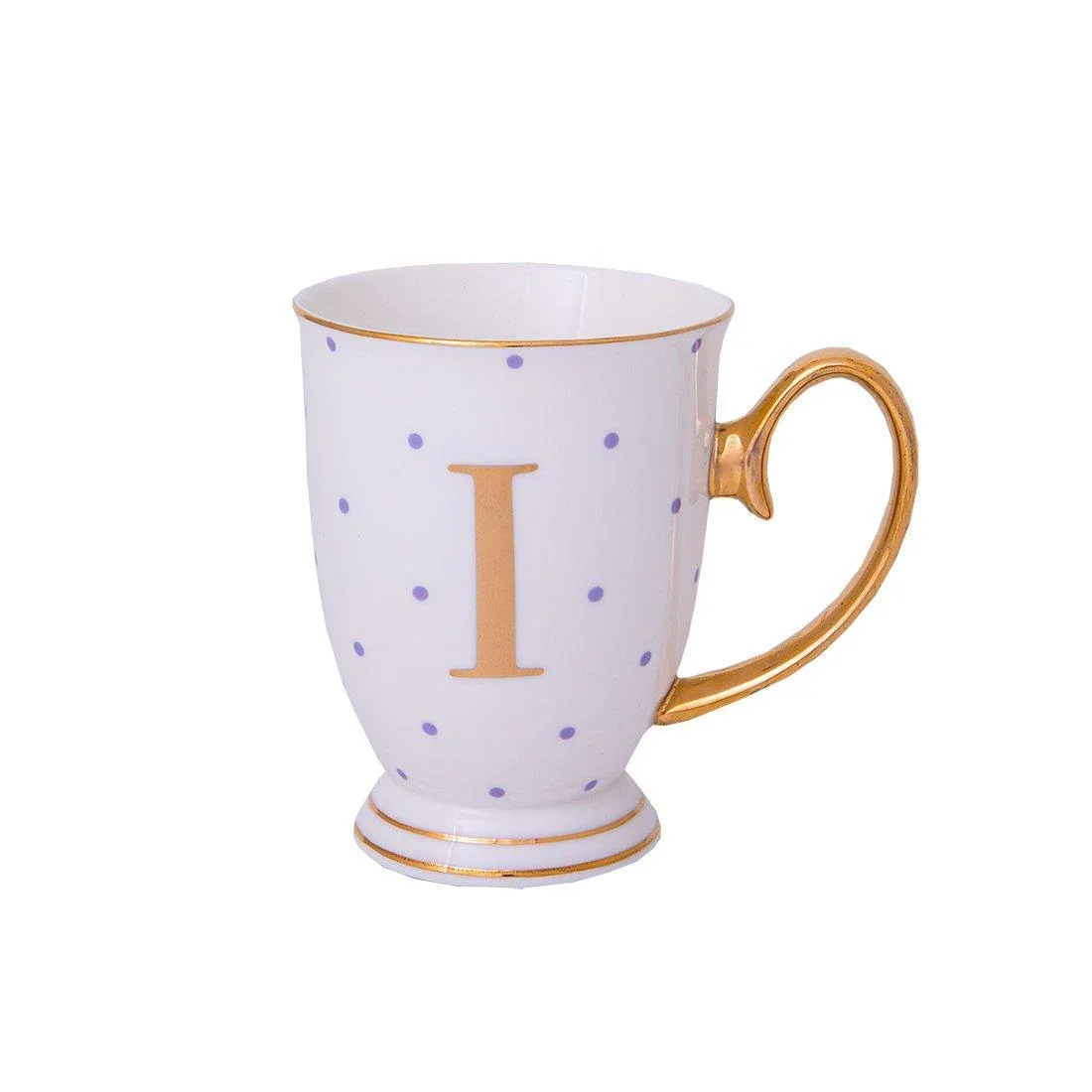 Bombay Duck Alphabet Spotty Metallic Mug Letter I Gold with Lilac Spots