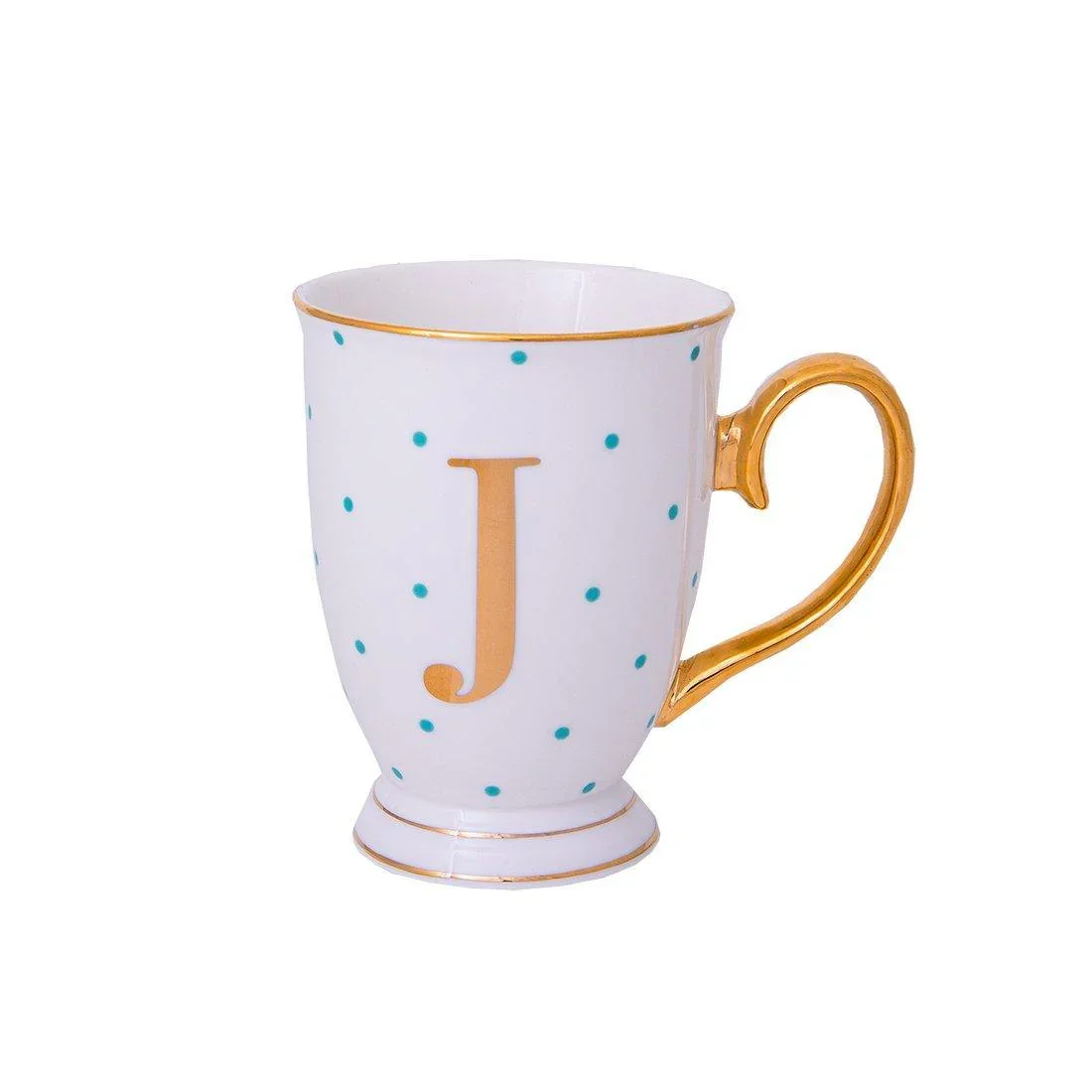 Bombay Duck Alphabet Spotty Metallic Mug Letter J Gold with Aqua Spots