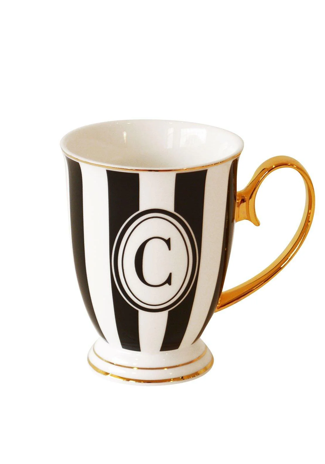 Bombay Duck Alphabet Stripy Mug Letter C Black/White with Gold handle
