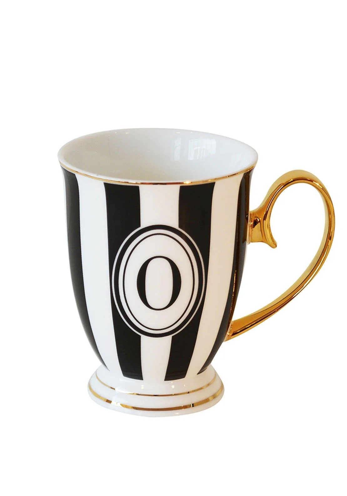 Bombay Duck Alphabet Stripy Mug Letter O Black/White with Gold handle