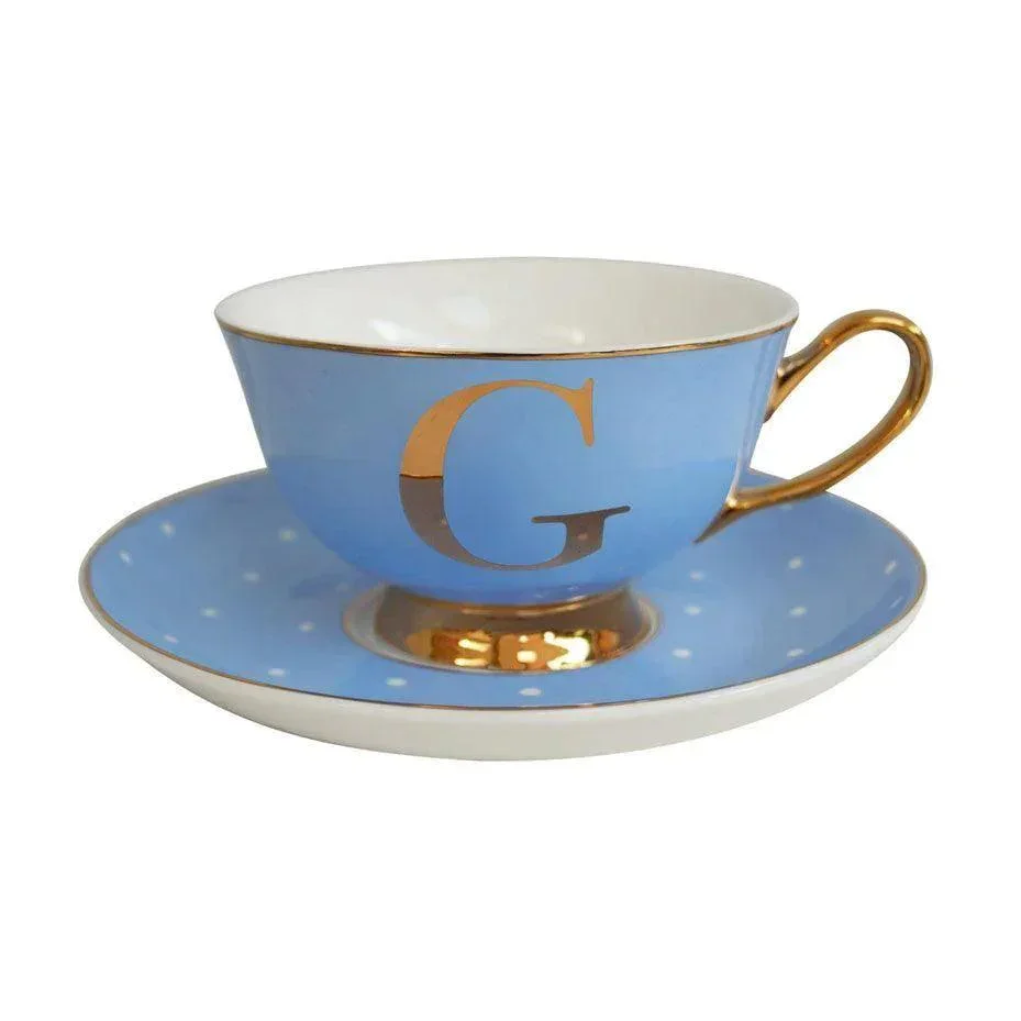 Bombay Duck Bloomsbury Spotty Teacup & Saucer Gold Letter - G