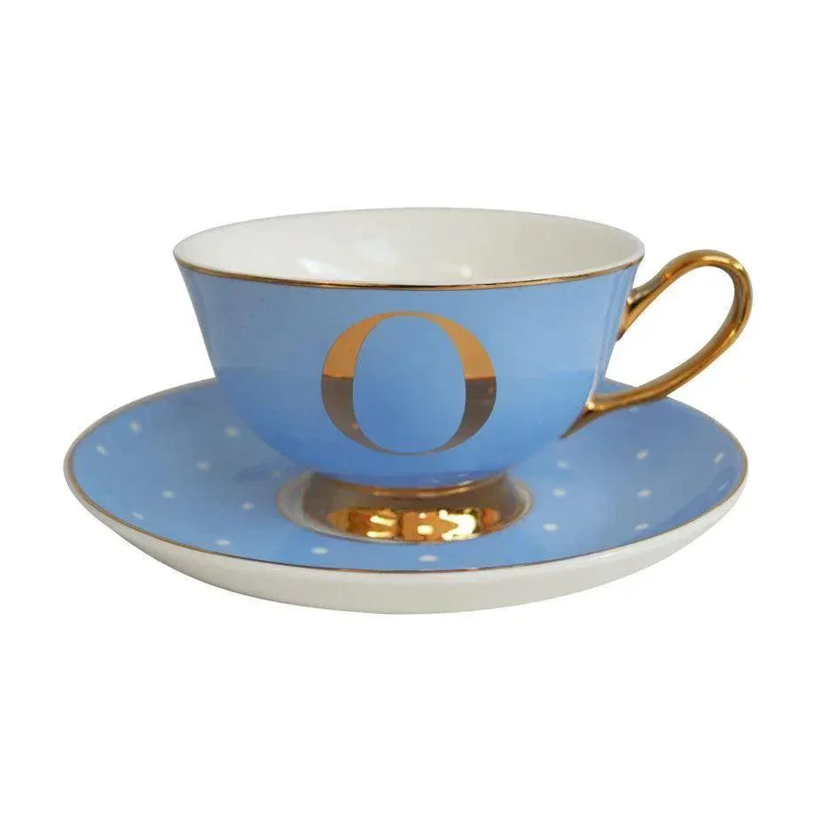 Bombay Duck Bloomsbury Spotty Teacup & Saucer Gold Letter - O