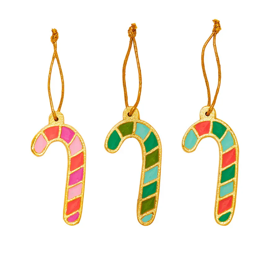 Bombay Duck Candy Cane Enamel Decorations - Set of 3