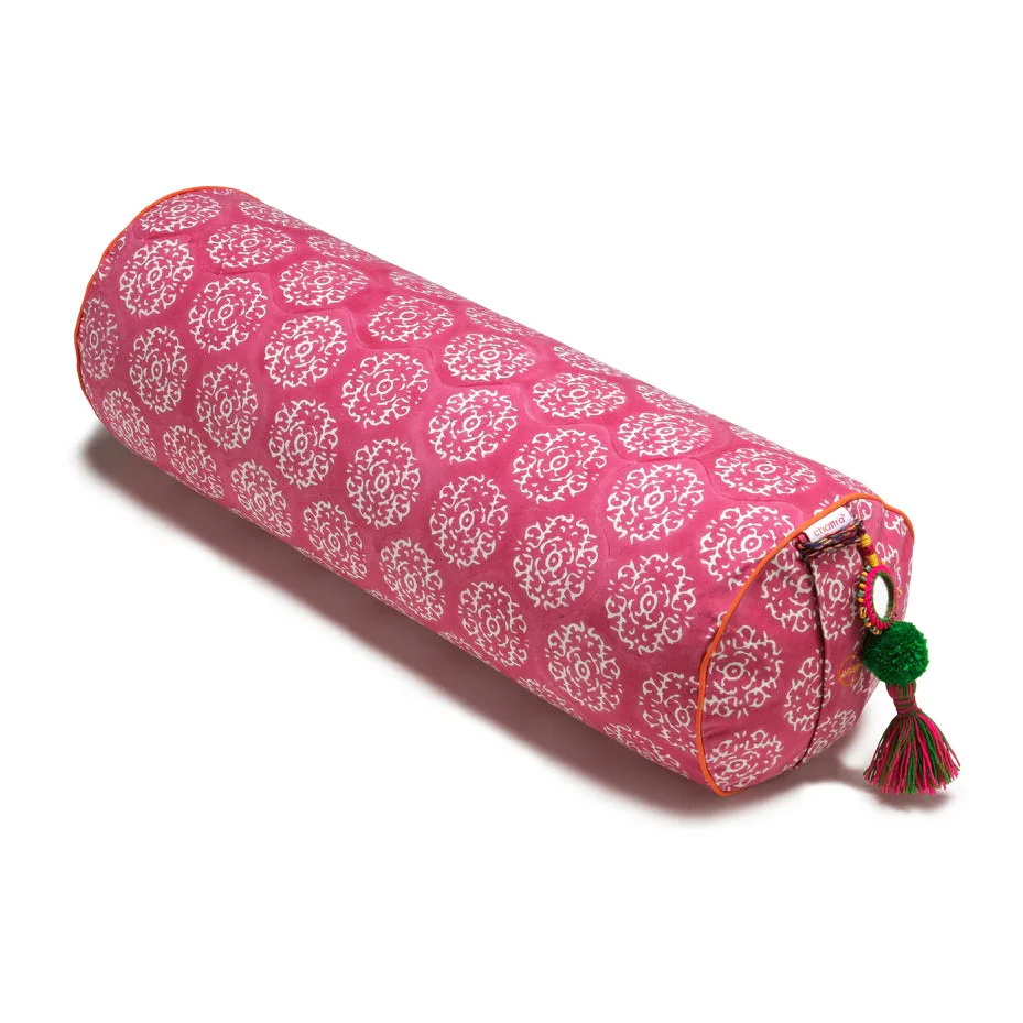 Chattra Round Bolster - Fuchsia Suzani