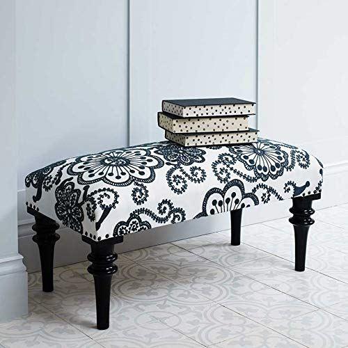 Bombay Duck Embroidered Kashmir Flowers Upholstered Bench Grey (80 x 40) - Image 3