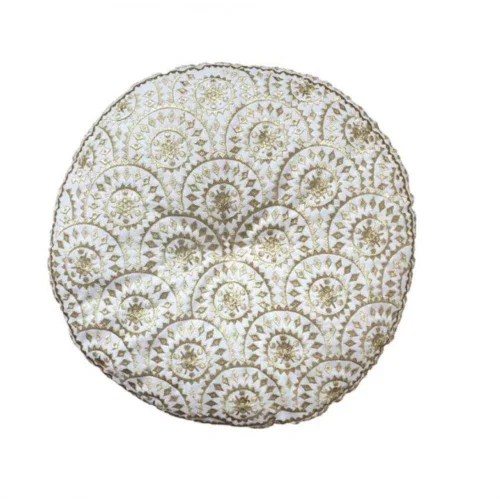 Bombay Duck Gold & White Casablanca Embroidered Round Cushion