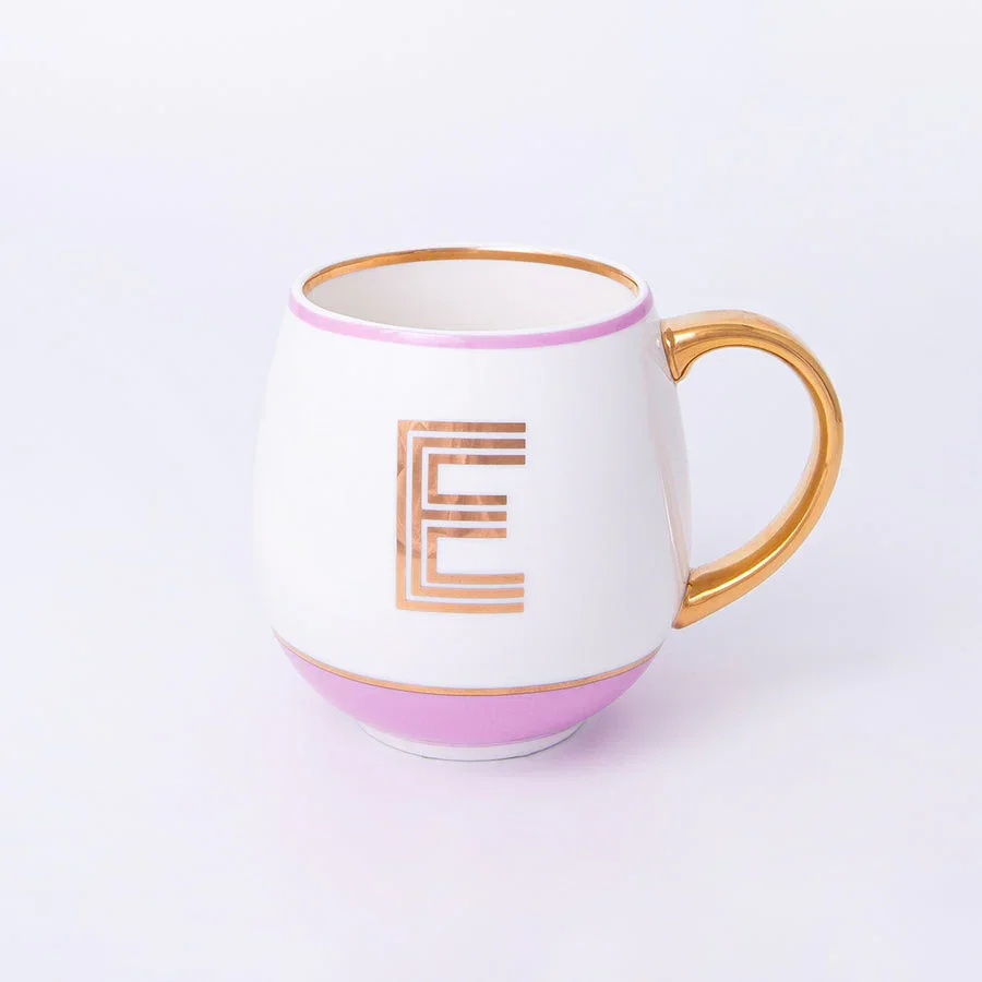 Bombay Duck Library Mug with Letter E - Blush