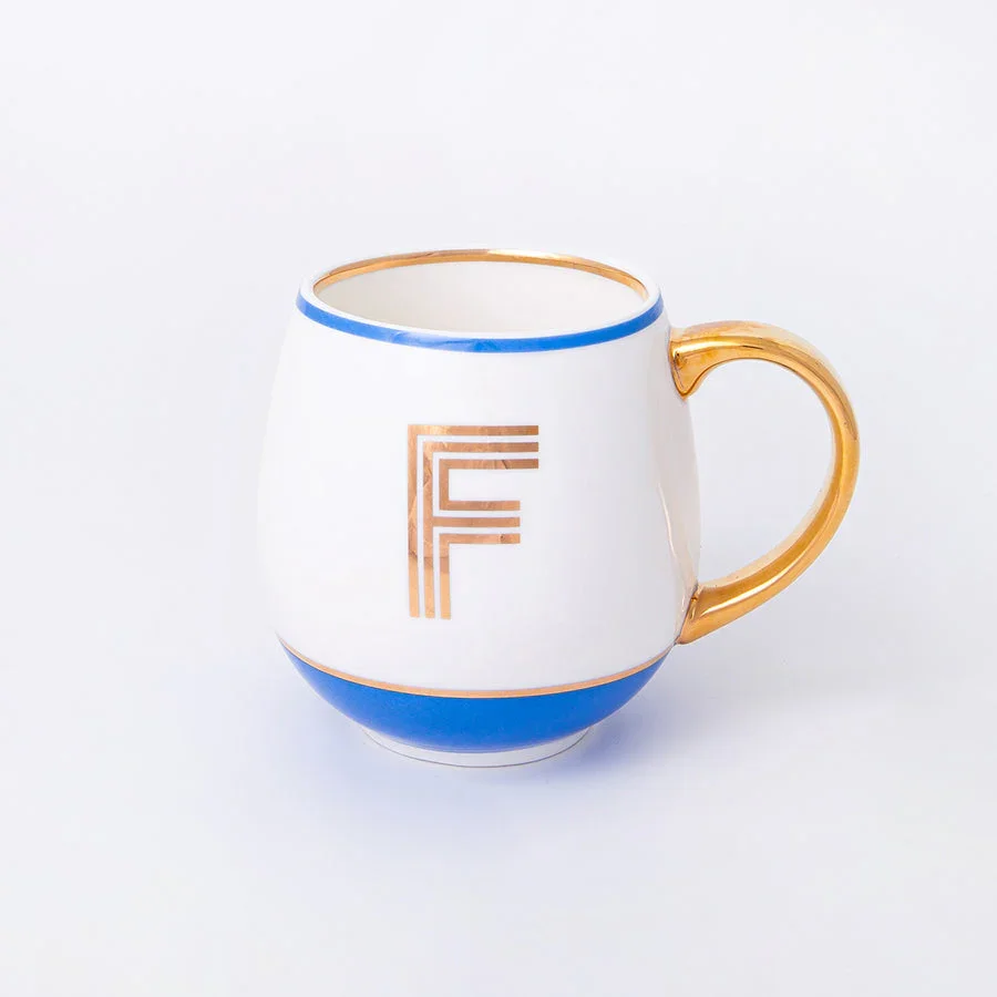 Bombay Duck Library Mug with Letter F - Cornflower