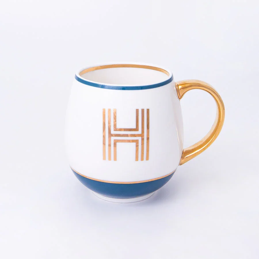 Bombay Duck Library Mug with Letter H - Petrol Blue